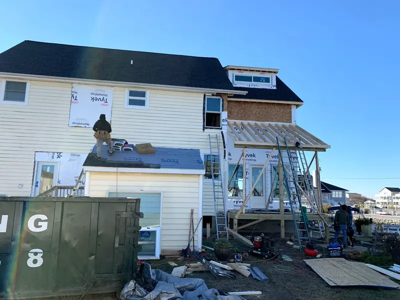 Waterfront home addition under construction